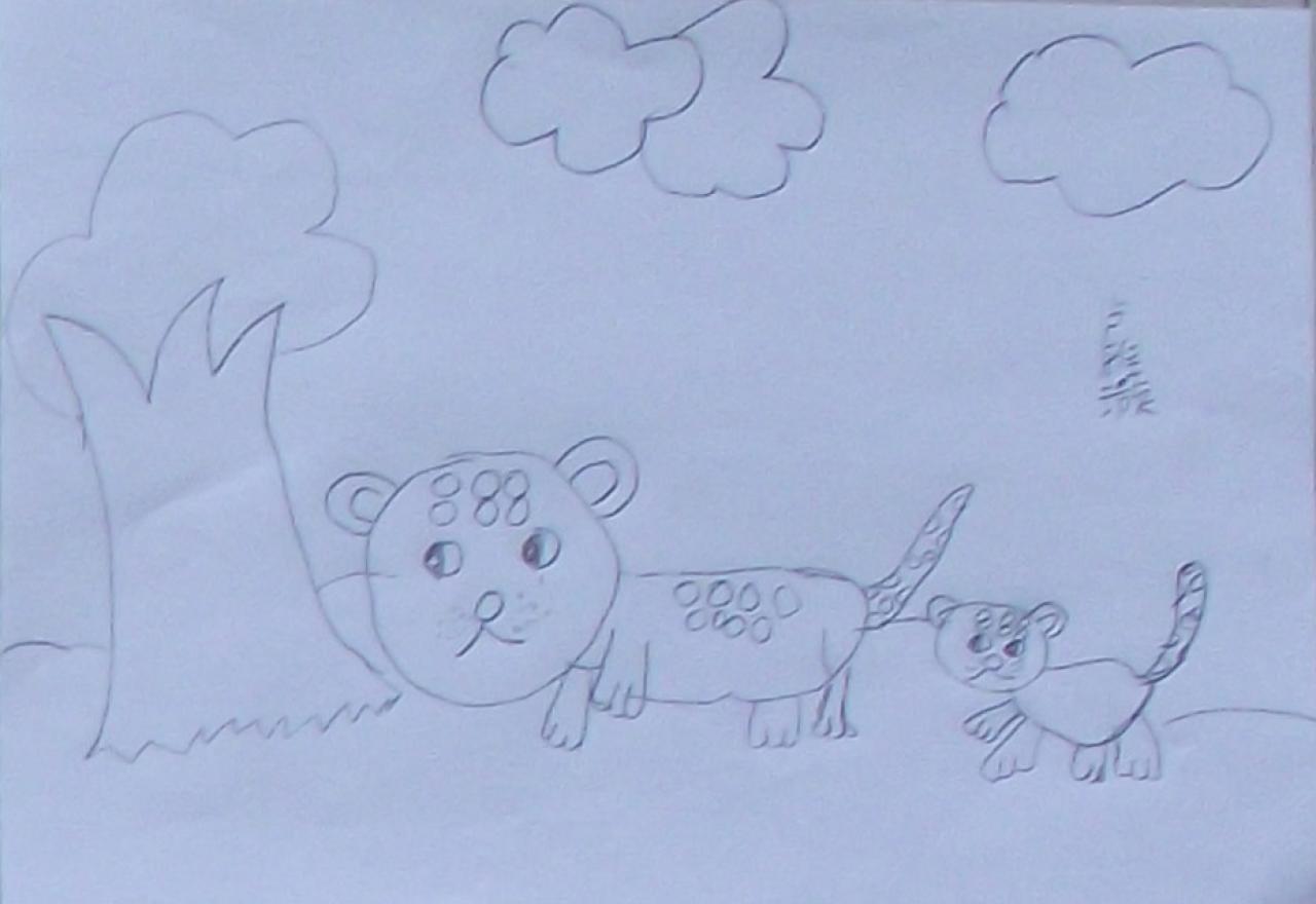 豹子妈妈和豹子宝宝 卢雅璇画