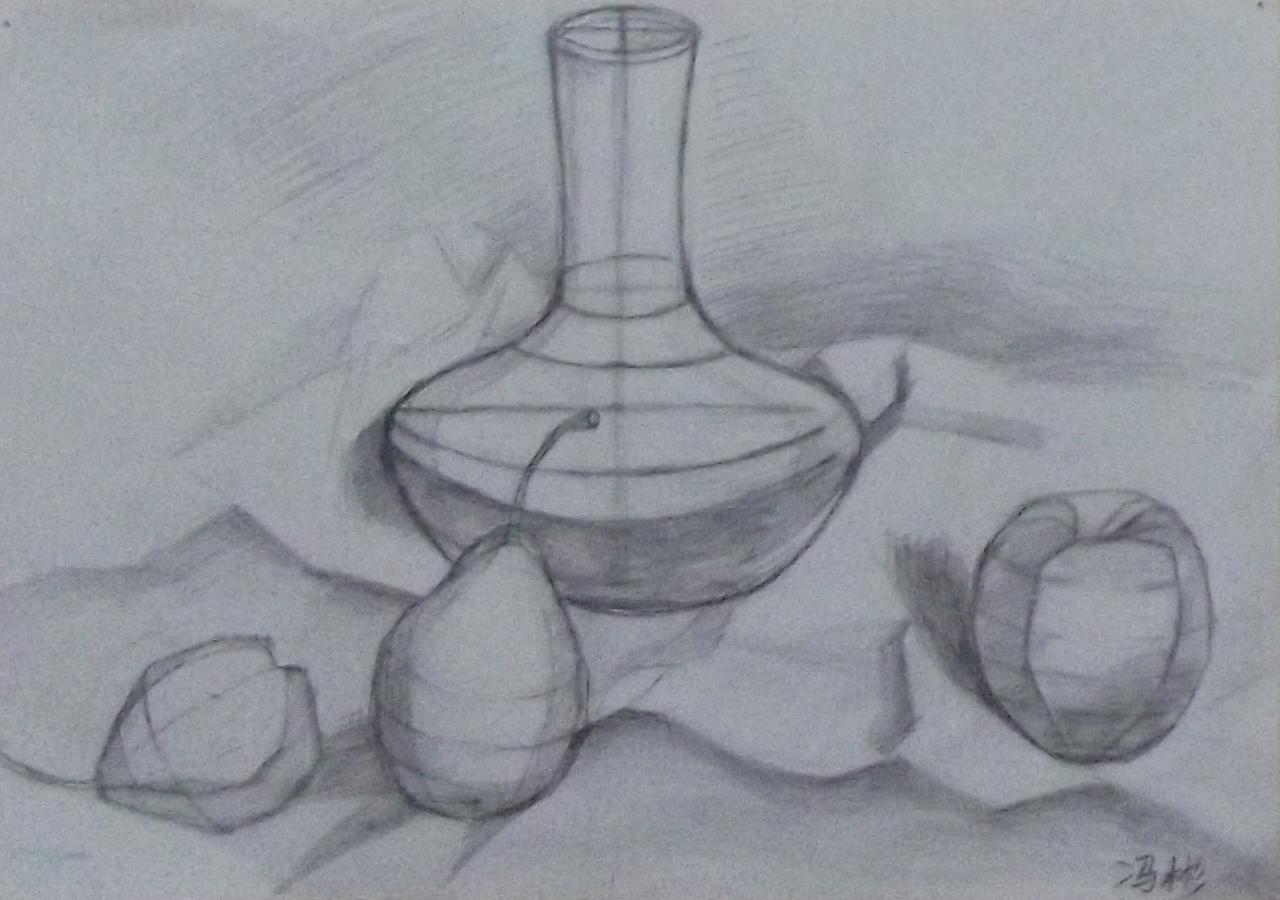 花瓶和水果 冯彬画