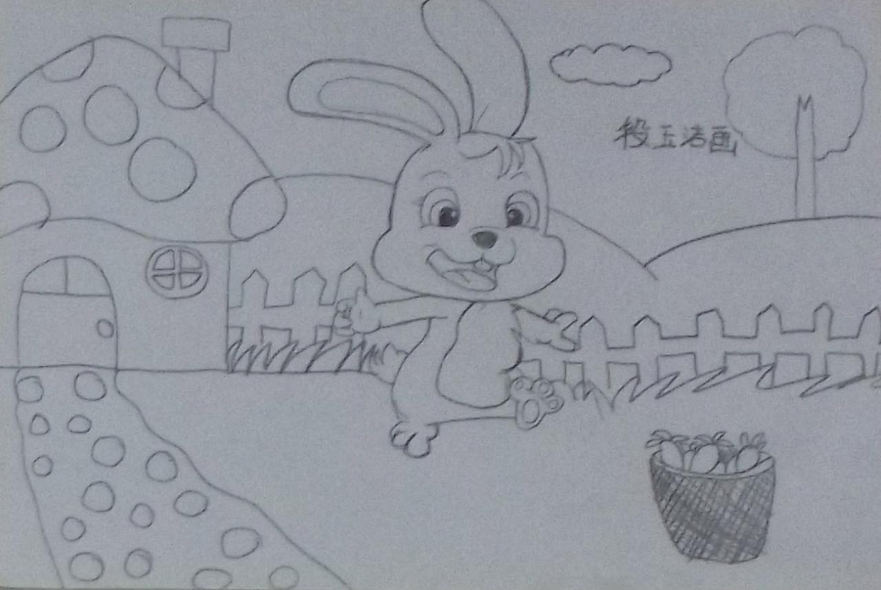 小兔子采萝卜 段玉洁画