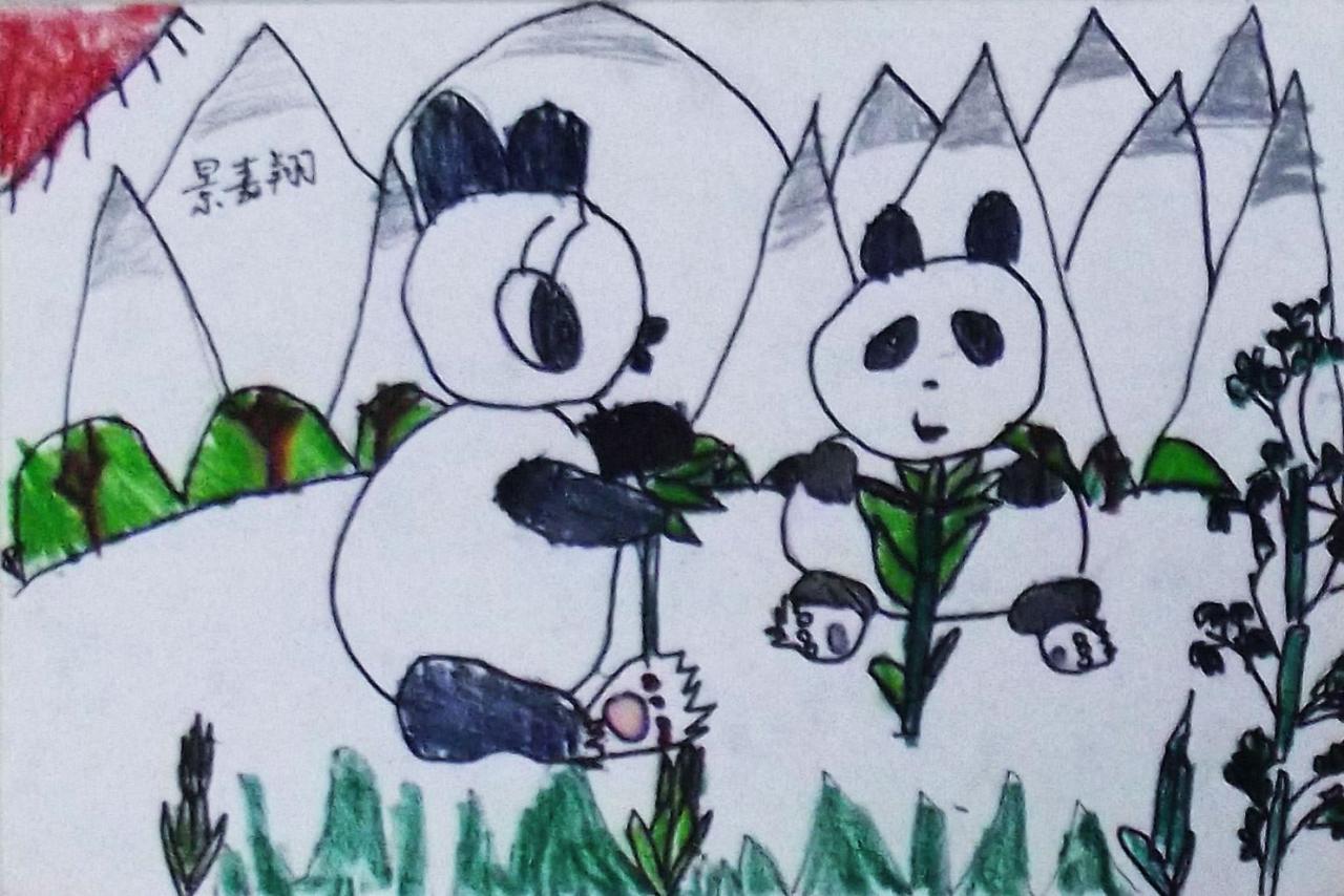 熊猫母子 景嘉翔画