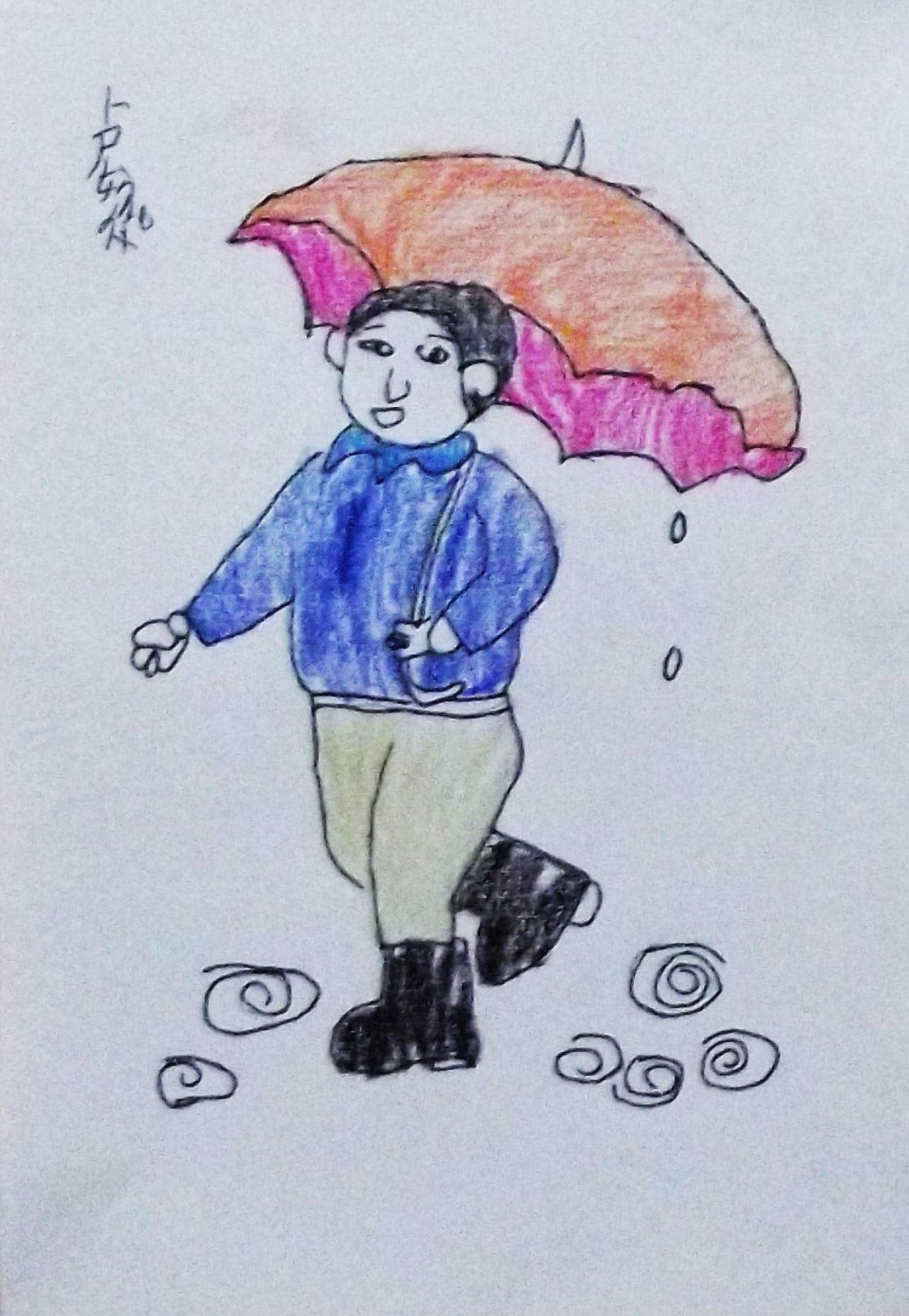 撑伞的男孩 卢婉仪画