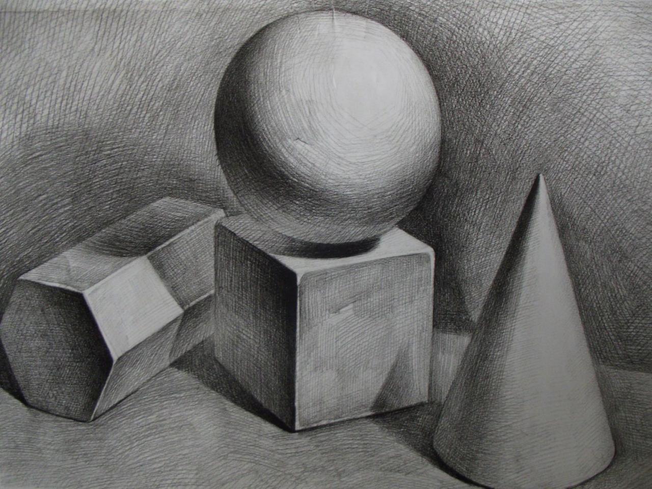 少儿学素描系列教程之三四正方体、球体、六棱柱、圆锥体的组合画法 预览图