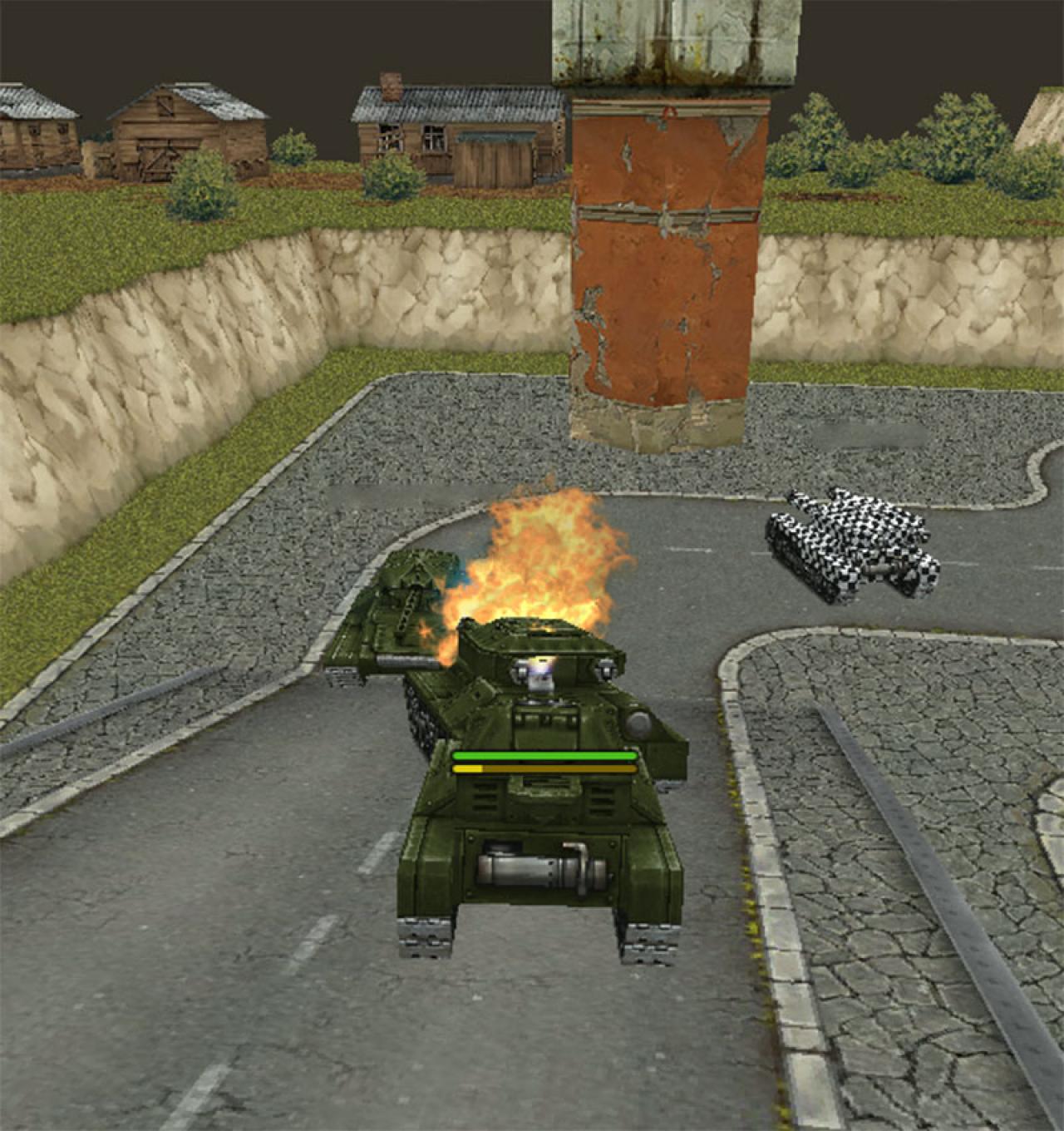 卡住的坦克一直在喷射火焰，但面前的坦克显然没有受到灼烧效果
