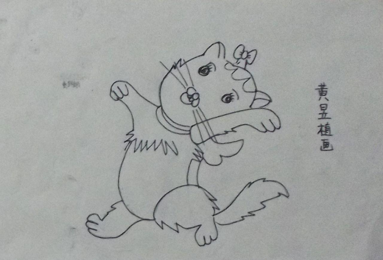 动漫卡通 戴着蝴蝶结的小猫咪 黄昱植画