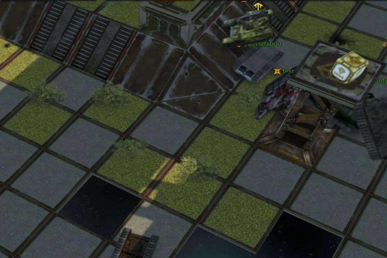 3D坦克疯狂思维空间，想要夺取降落到架子上的金水晶而纷纷翻车的坦克