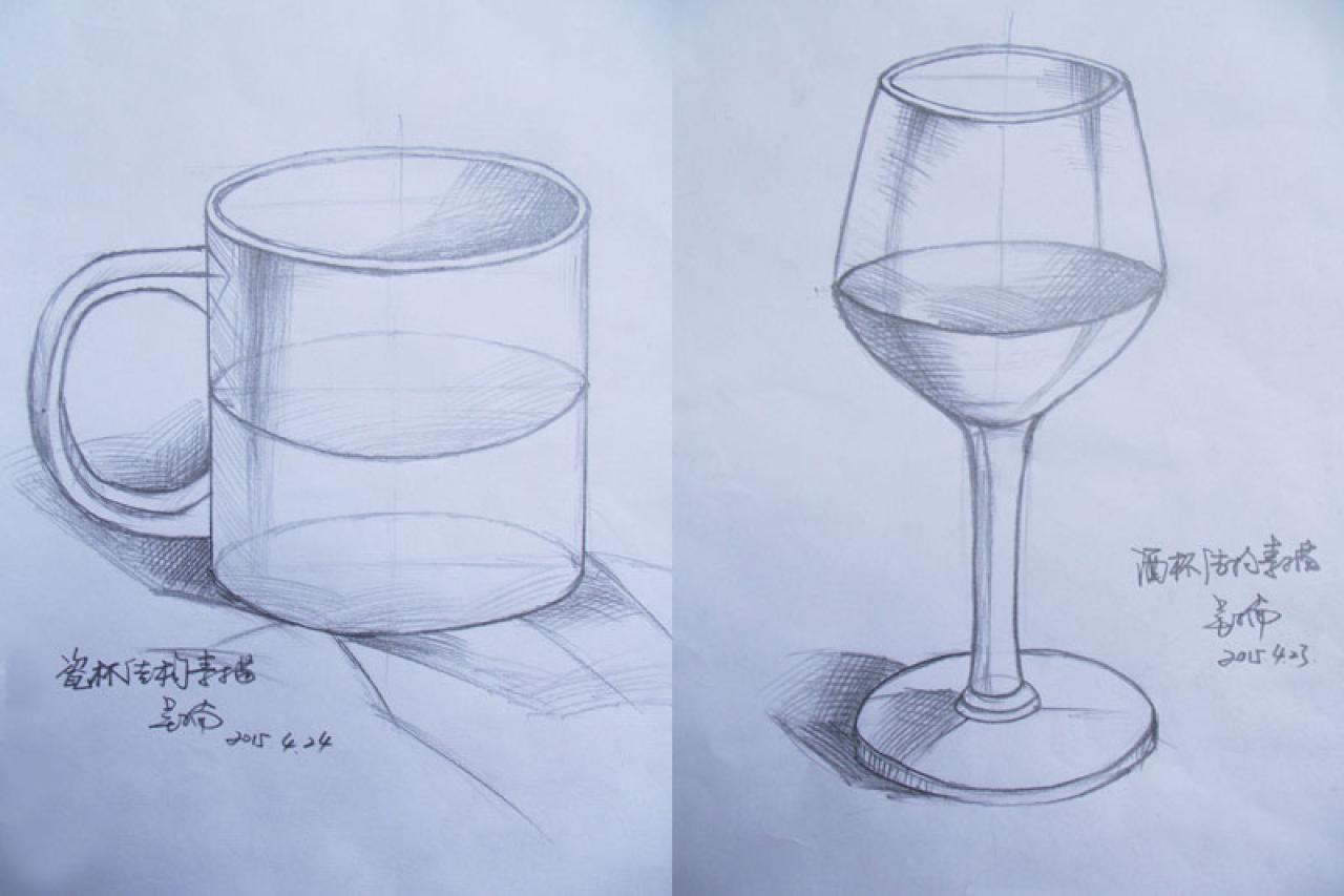 少儿静物素描教程之四瓷杯和酒杯的画法 完成稿