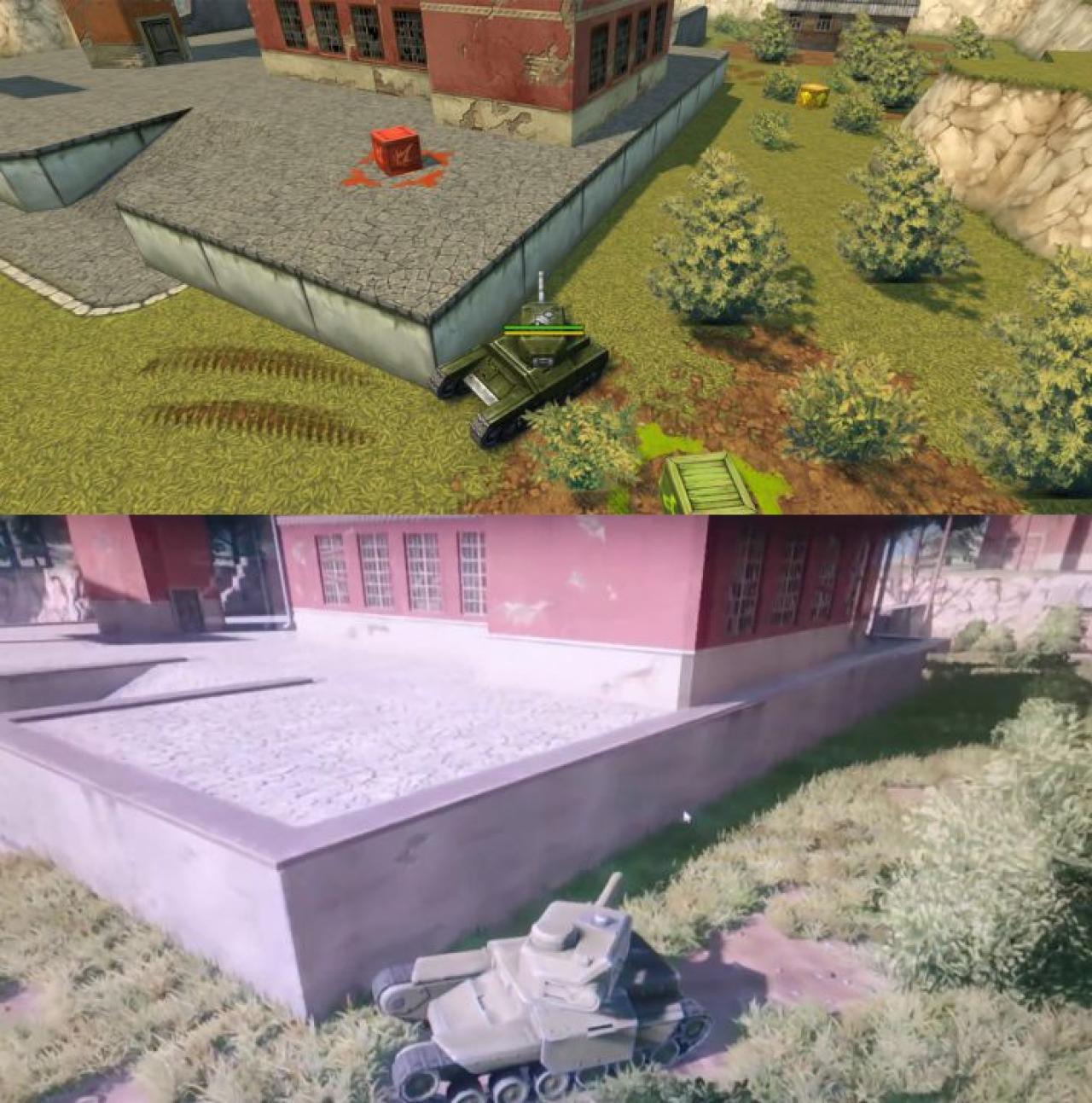 Unity新版3D坦克和Flash版3D坦克训练场-1地图 拐角对比图