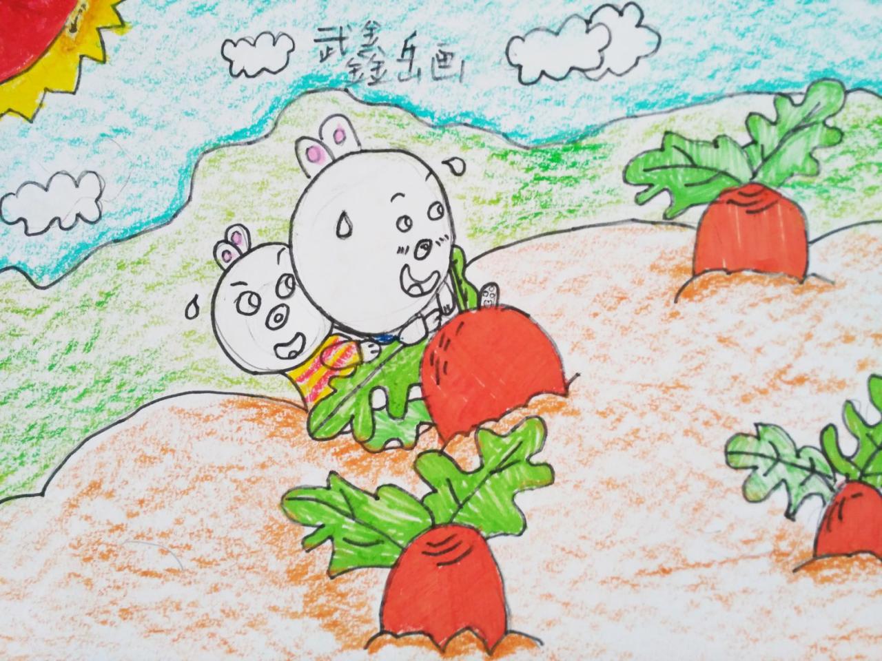两只小兔子拔萝卜 武鑫岳画