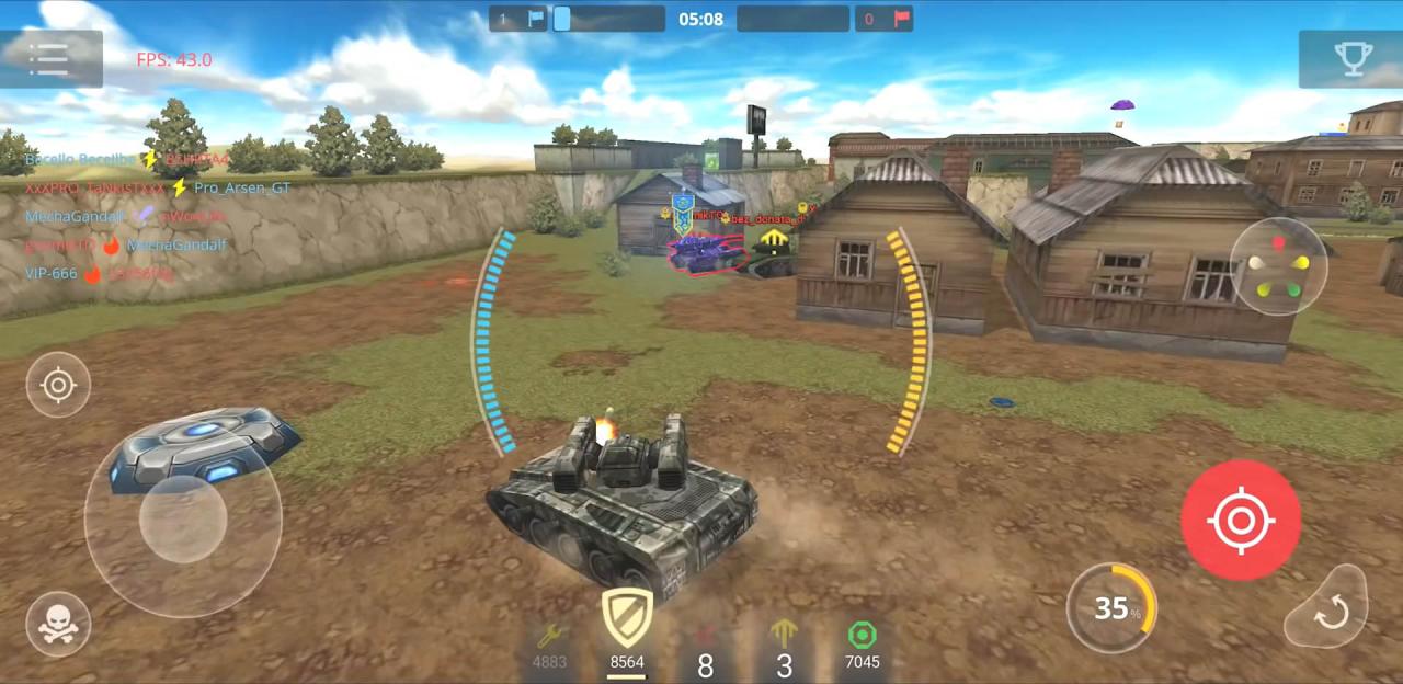 3D坦克移动版近距离进入射程的目标被红色标注