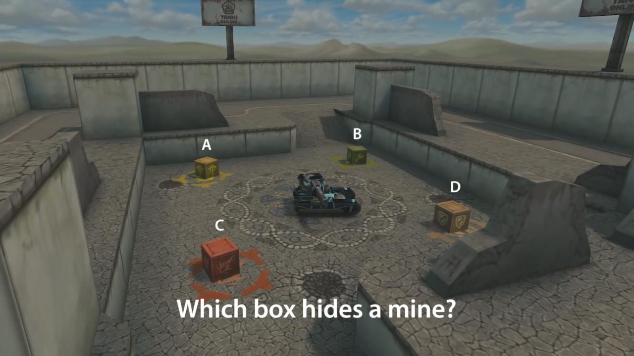 3D坦克城镇角斗场地图中哪个道具箱下藏着一颗地雷