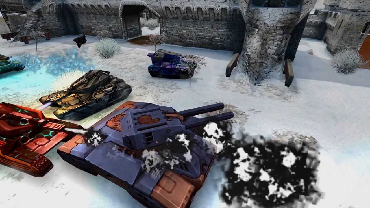 3D坦克超级坦克在雪天白天模式的城堡地图