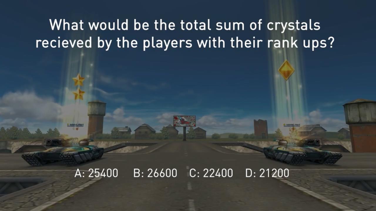 3D坦克每周猜猜看问题：玩家升级后将收到水晶奖励的和是多少？