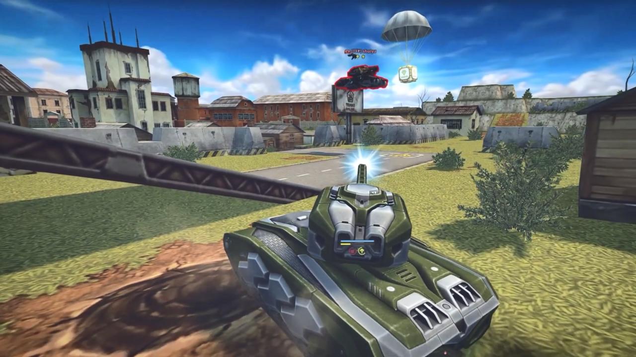 3D坦克正在空中的霍珀底盘可以被激光炮击翻