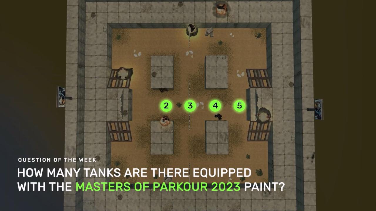 3D 坦克每周猜猜看问题：多少辆坦克装备了跑酷大师 2023 迷彩？
