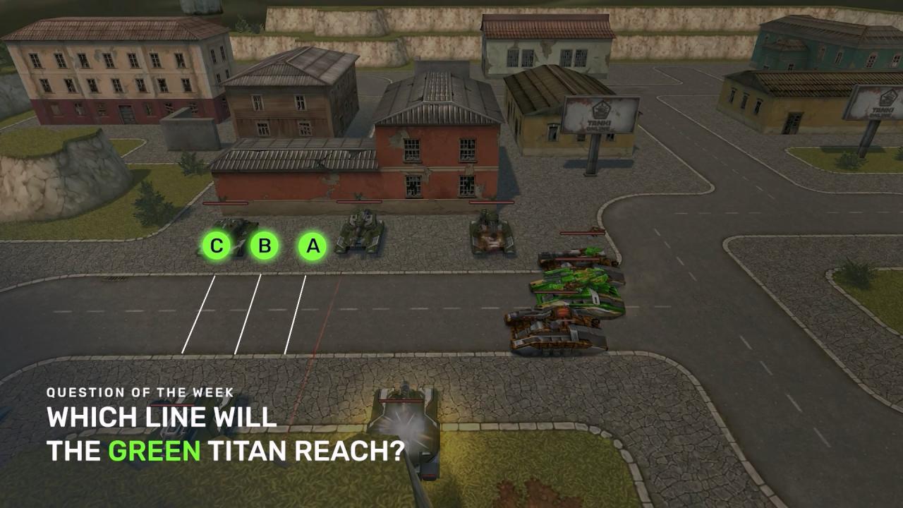 3D 坦克猜猜看：绿色泰坦重甲将到达哪条线?
