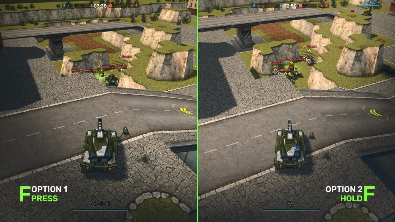 3D坦克短按和长按投掷手雷的两种模式