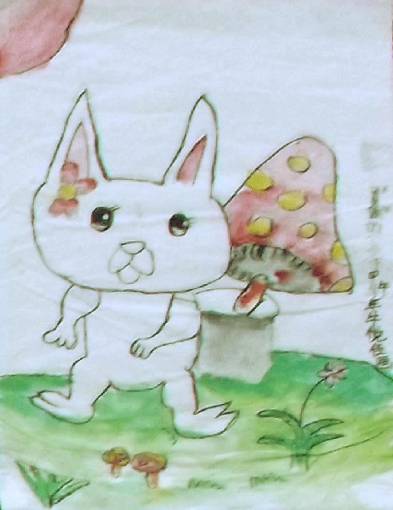 儿童国画兔子采蘑菇 牛悦佳画