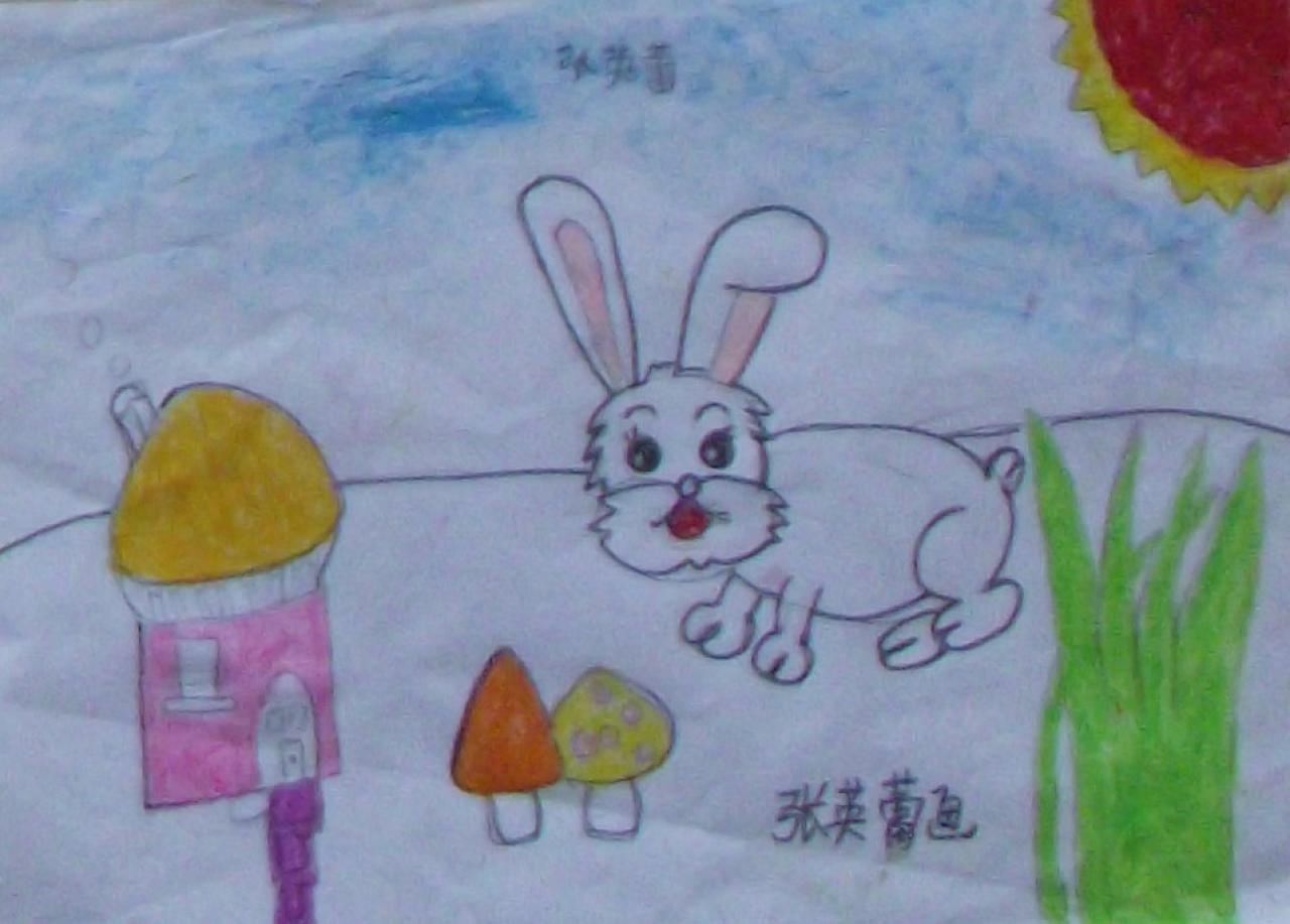 吃蘑菇的小兔子 张英蕾画