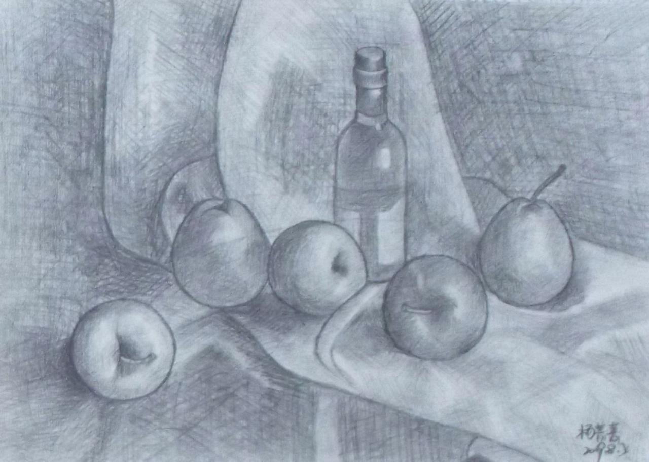 醋瓶和水果静物组合 杨菁菁画