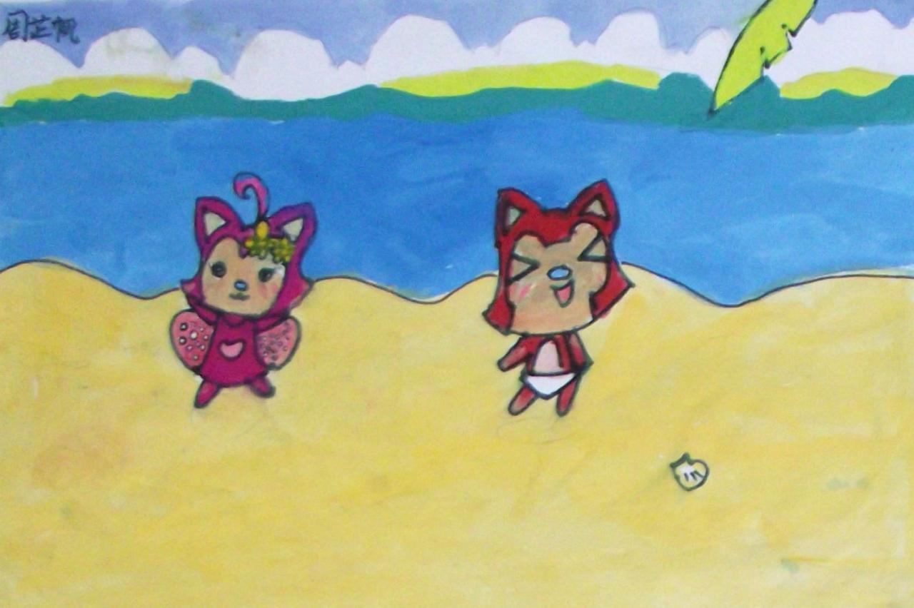 阿狸和桃子在沙滩 周芷帆画