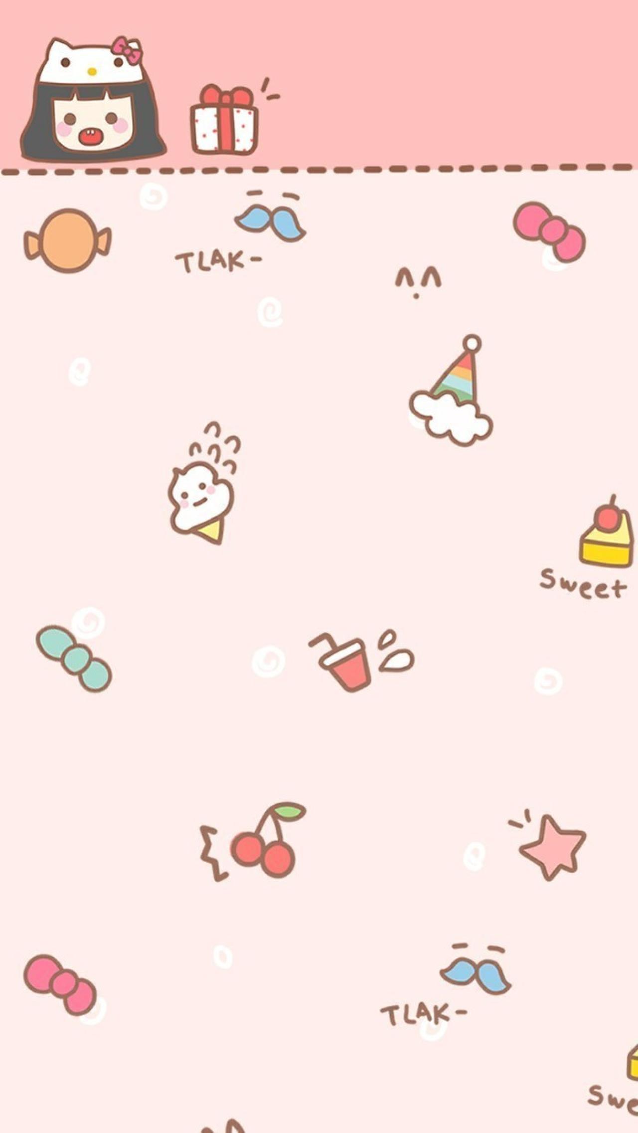 有头像、礼物栏的粉色调背景，冰淇淋、糖果、小甜点等图案装饰的手机壁纸