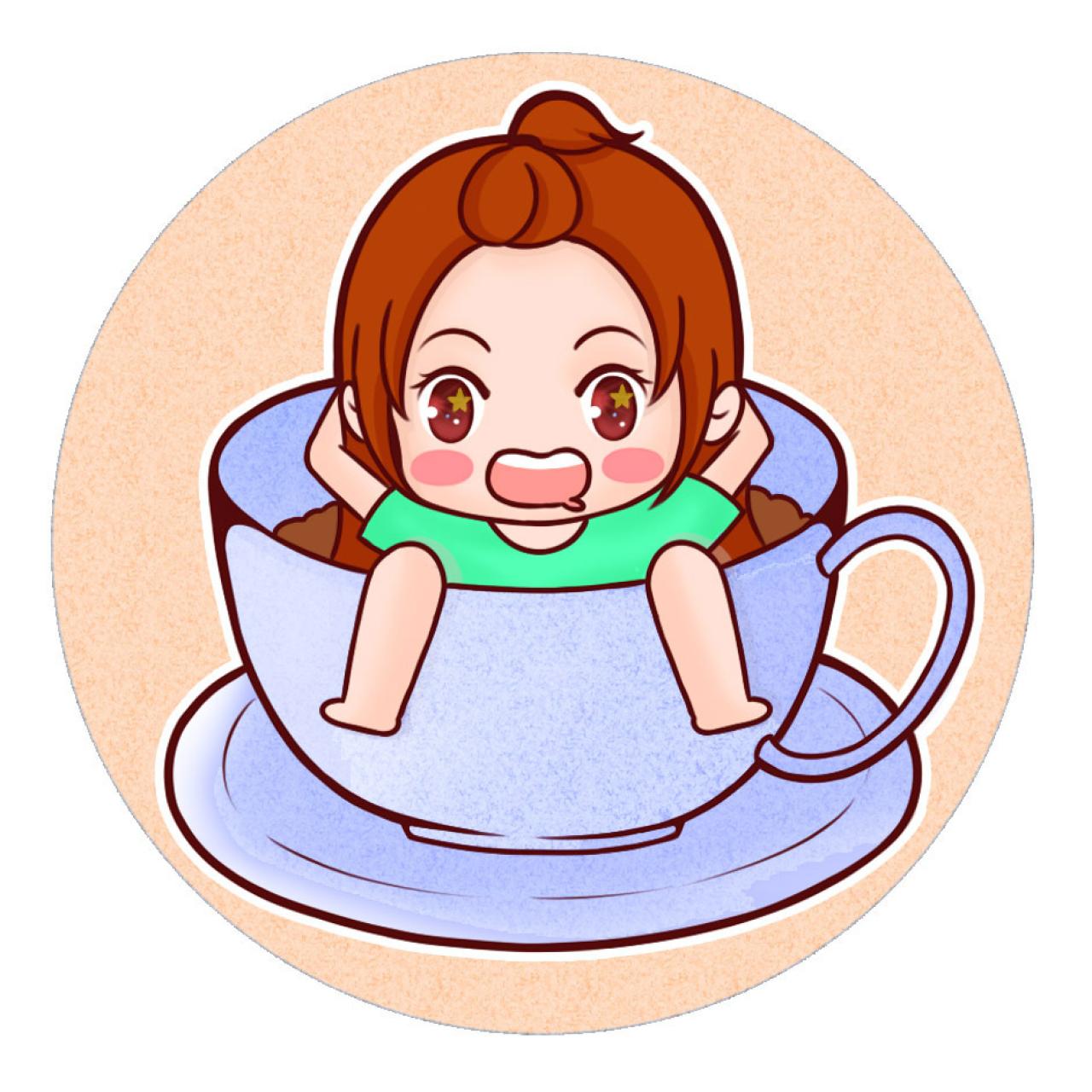 画师里斯鬼漫画中的主人公女孩坐在咖啡杯里的头像