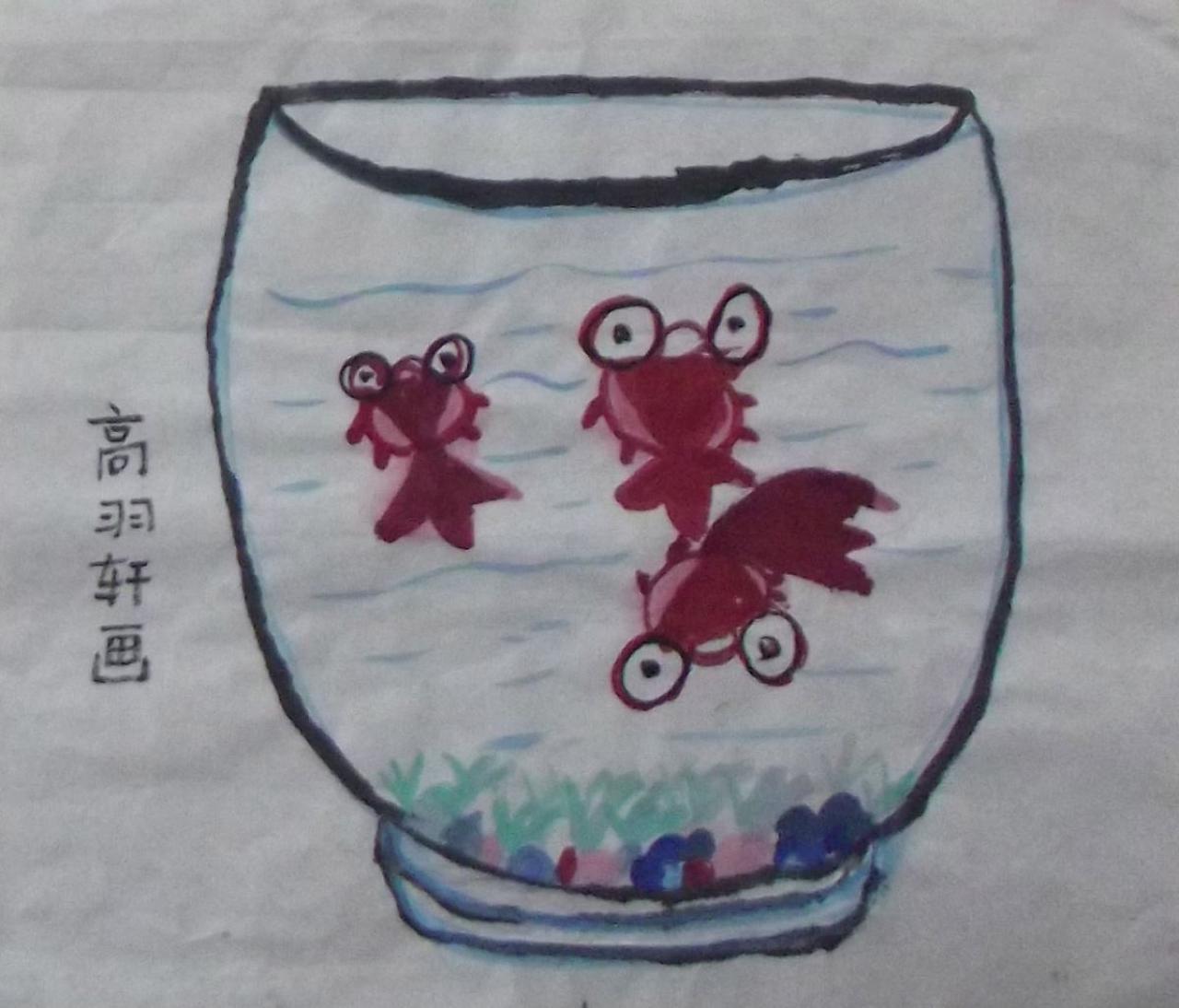 鱼缸里的红金鱼 高羽轩画