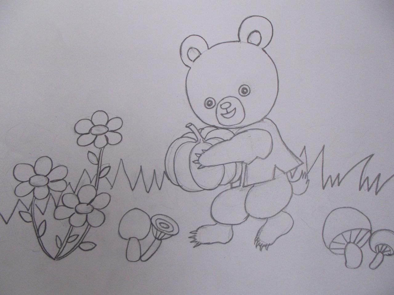 第三步，详细刻画小黑熊的全身比例关系