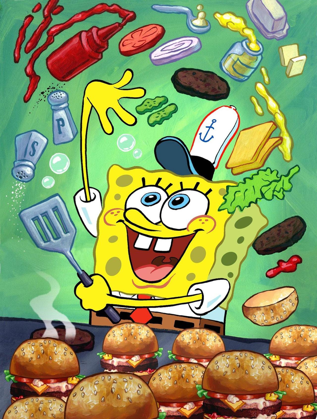 海绵宝宝正在做汉堡包 来源：spongebob.wikia.com