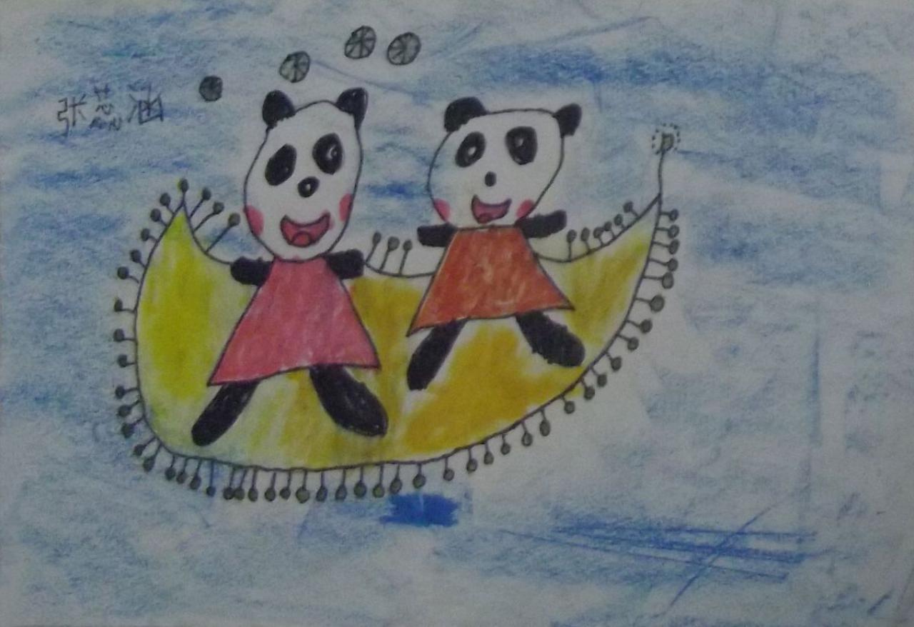 月亮船上的两只熊猫 张蕊涵画