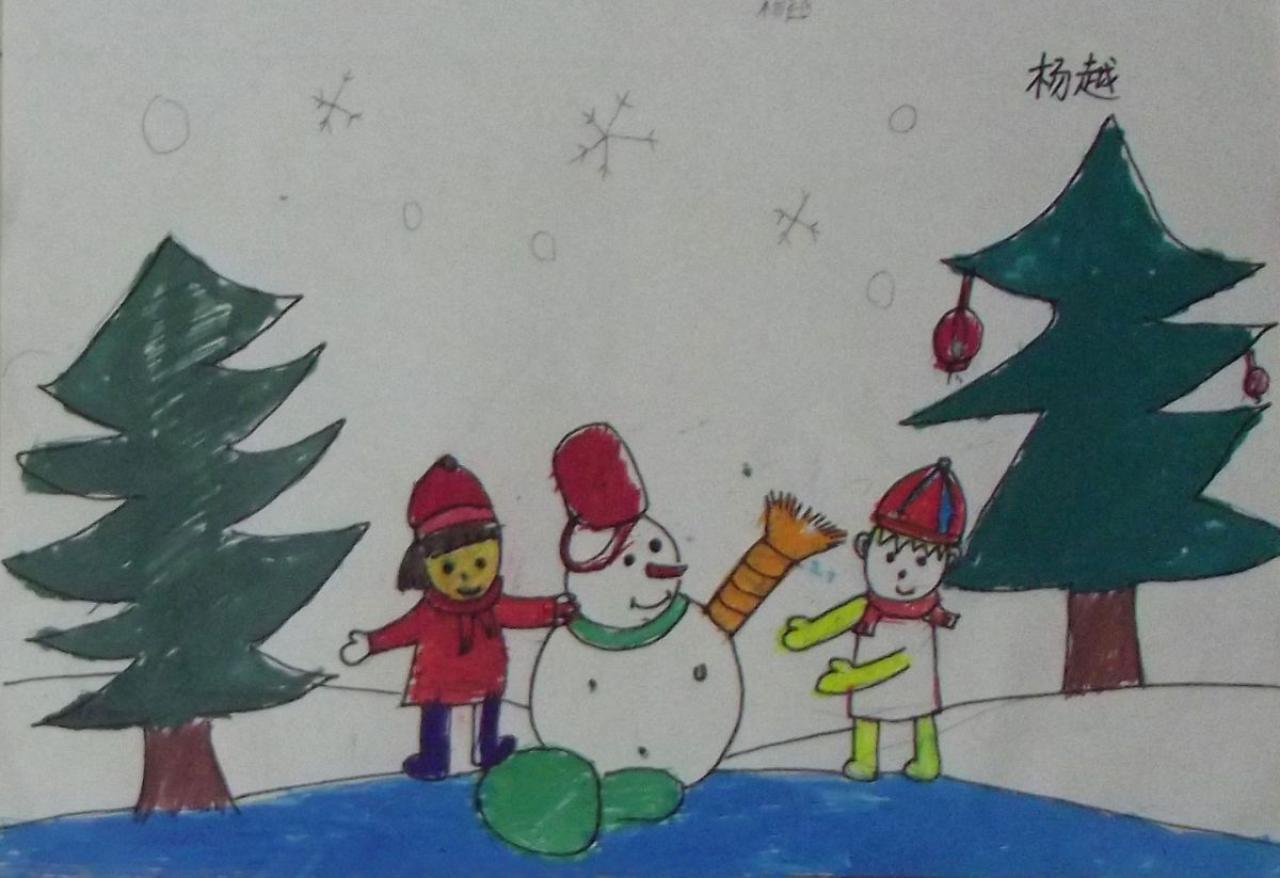 下雪了 堆雪人的小伙伴 杨越画