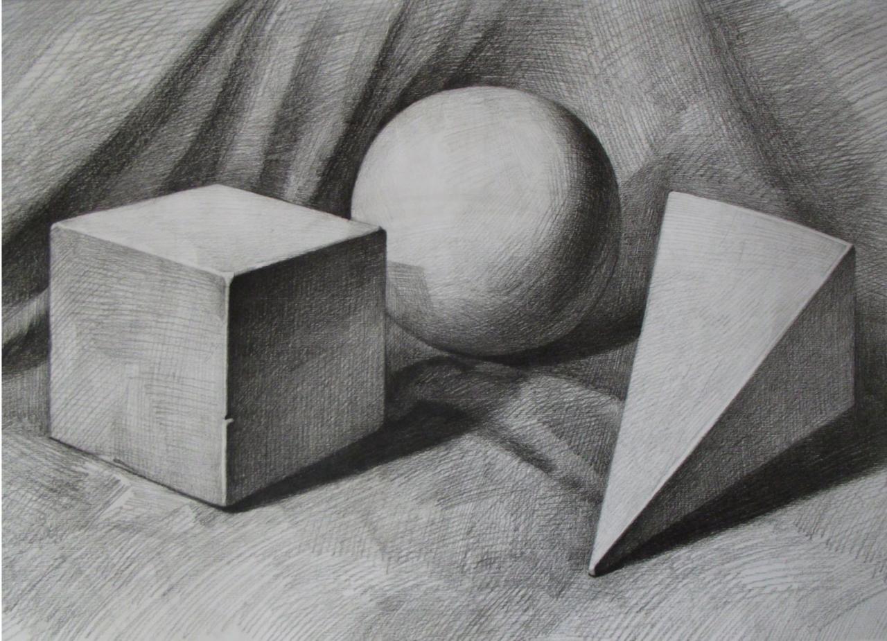 少儿学素描系列教程之三球体、正方体、四棱锥体的组合画法 完成稿