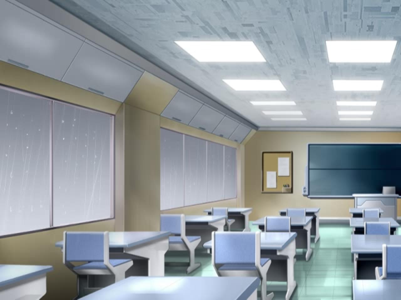 《D.C》中暴雨绵绵的教室背景