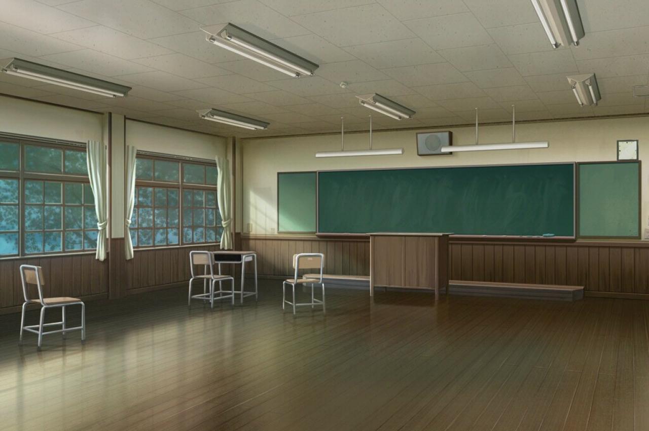 《明日の七海と逢うために》绿荫里只剩下一张课桌，三把椅子空旷的教室