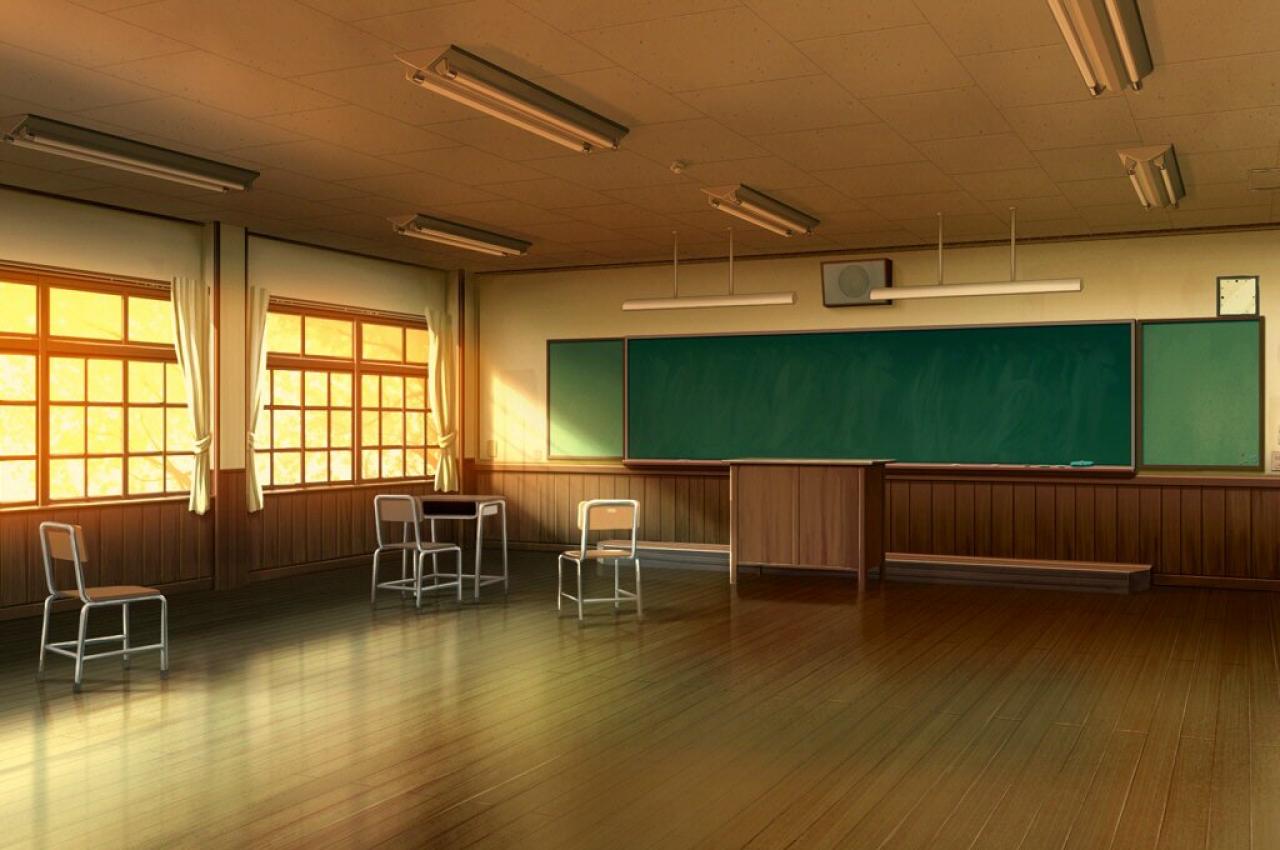 《明日の七海と逢うために》夕阳映衬下只剩下一张课桌，三把椅子空旷的教室
