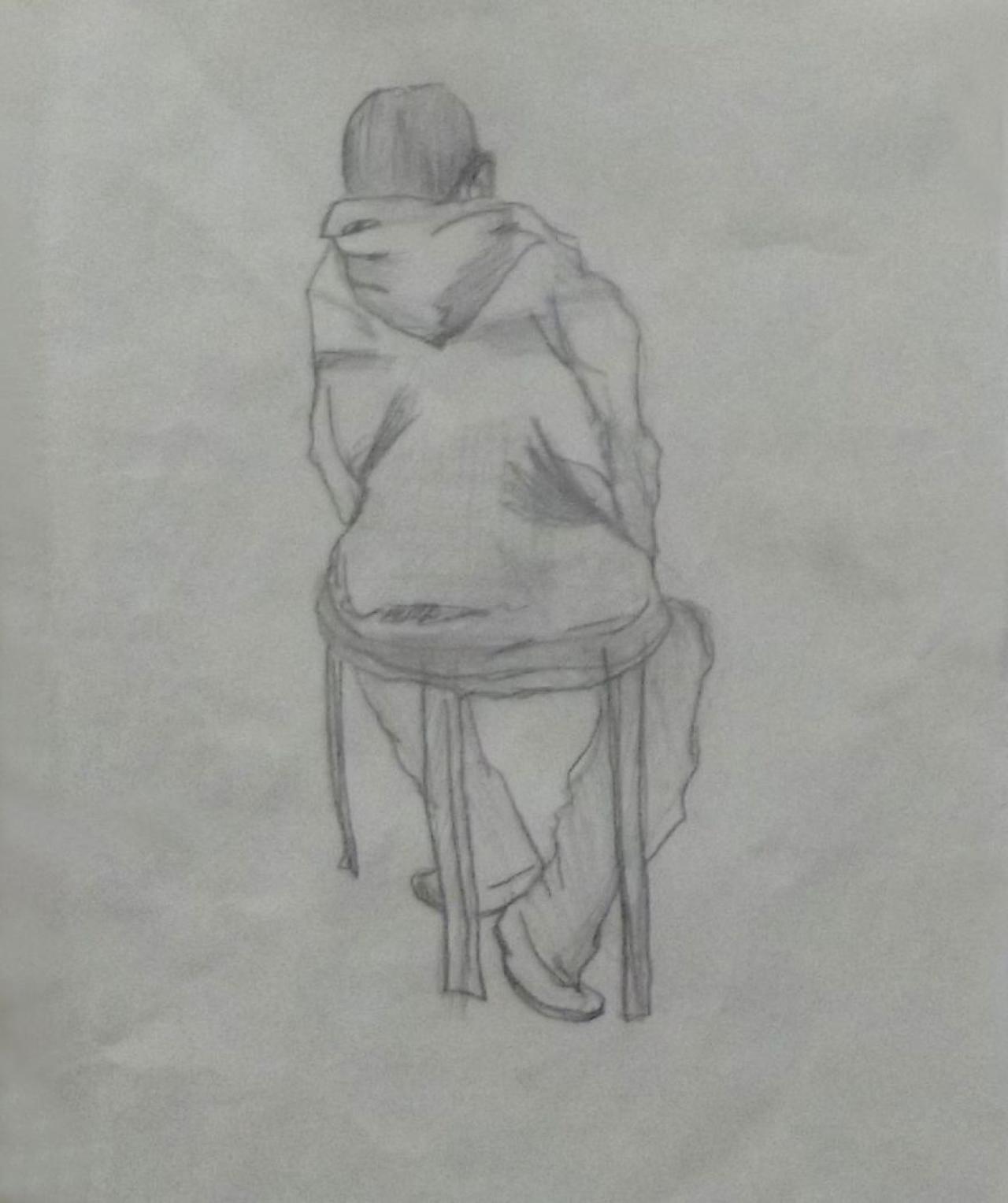 坐在椅子上的青年女子背面 人物速写 卫子慕画