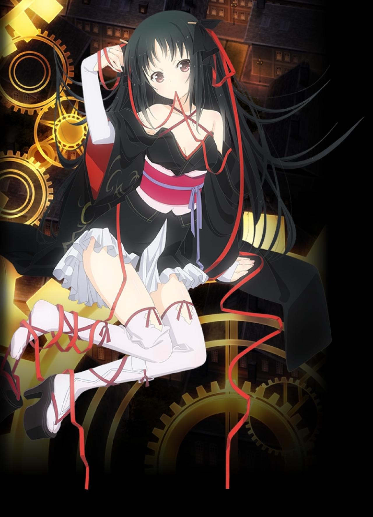 《机巧少女不会受伤》官方在Anime Contents Expo 2013上公布的第一弹视觉图中女主角夜夜的黑色振袖和服形象