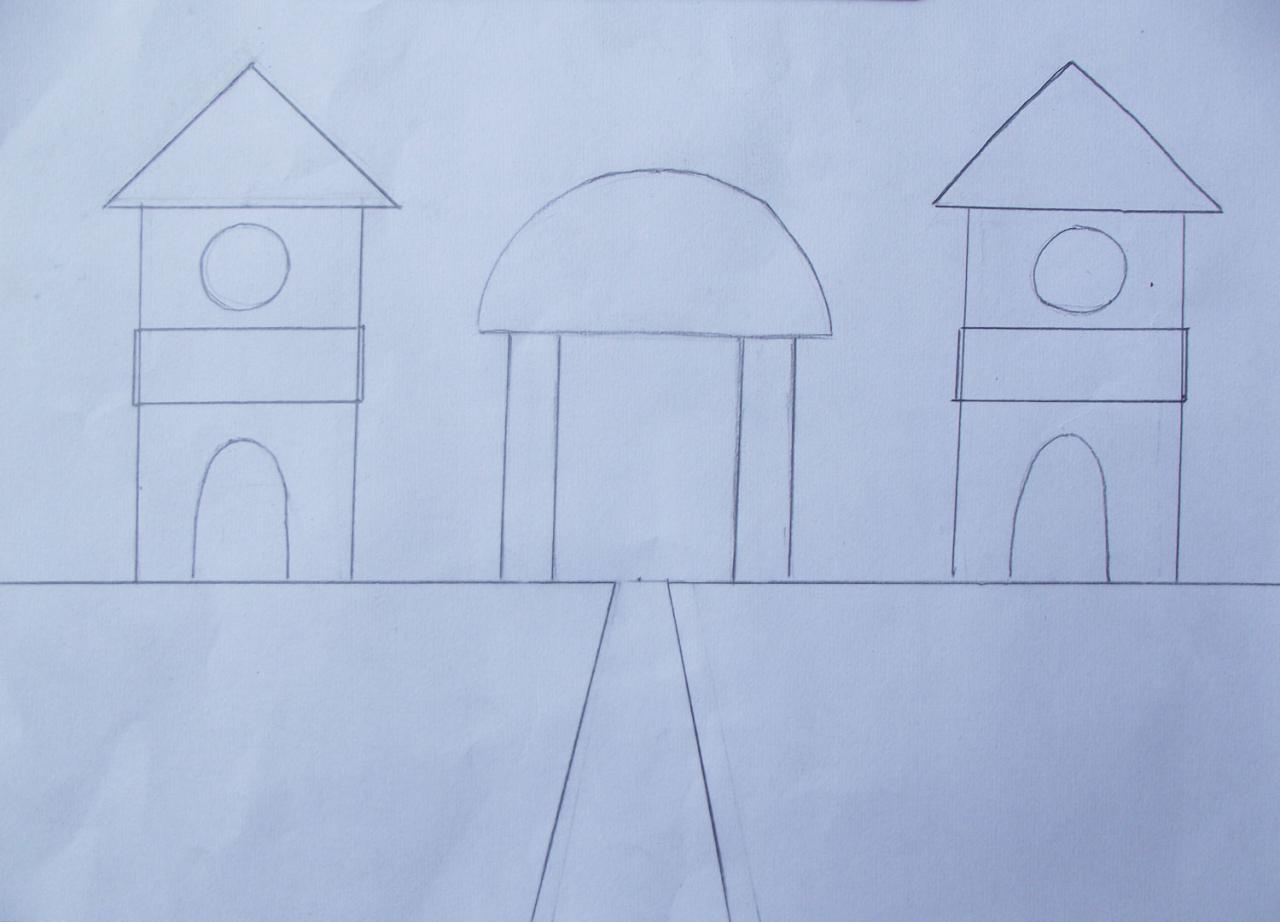 第二步，确定幼儿园两边的房子大小及形状