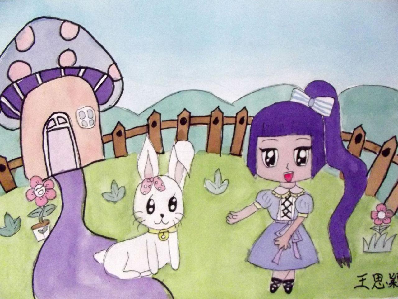 小兔子和小女孩 王思颖画