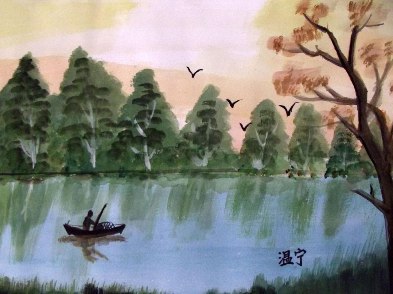 湖上 小船 温宁画