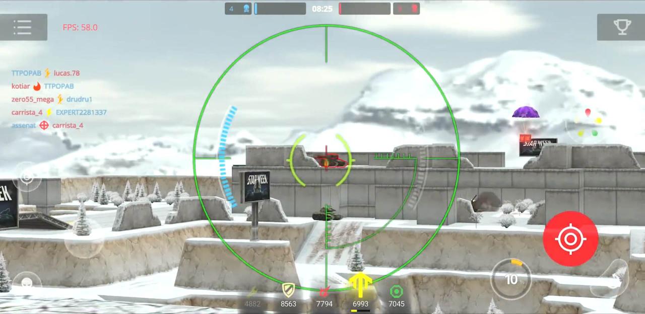 3D坦克移动版远距离进入射程的目标被红色标注