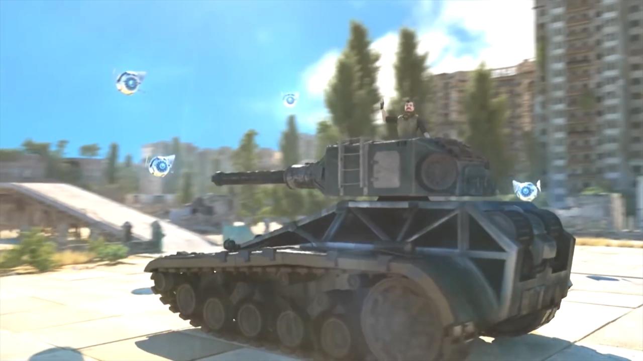 3D坦克无人机和独裁者轰天炮坦克的3D动画电影截图