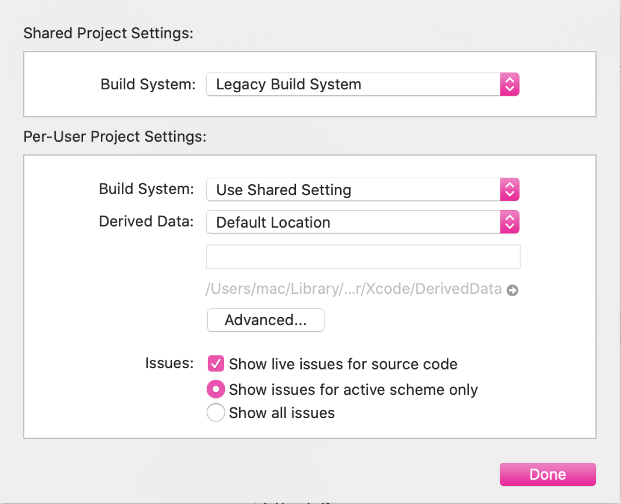 Xcode切换编译系统到Legacy Build System