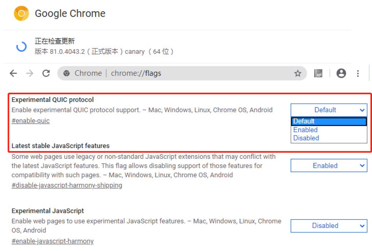 在Google Chrome canary中开启实验性QUIC协议的方法