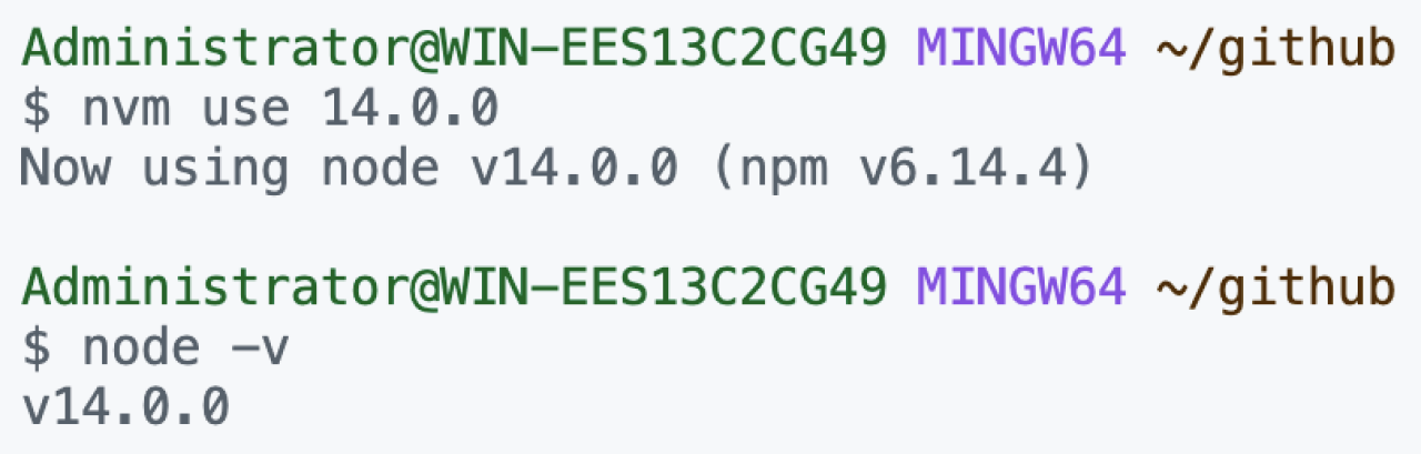 在 Windows 系统下使用 Git Bash 运行 nvm 切换 Node.js 版本