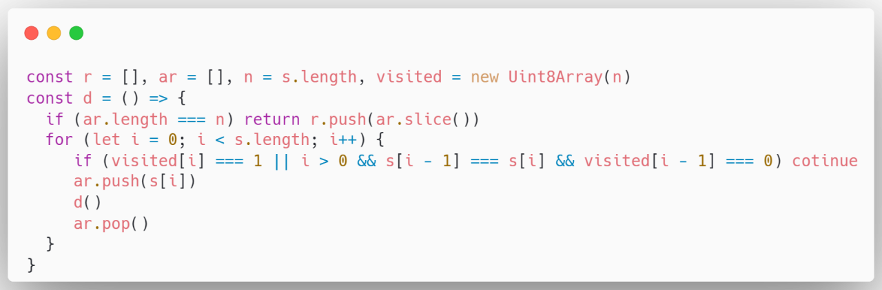 带有重复字符的全排列 JavaScript 代码模板