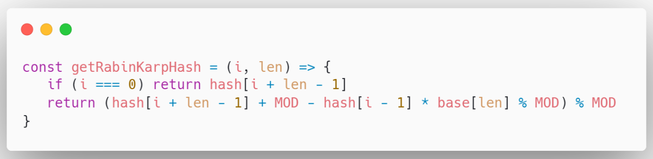 字符串从 i 开始，长度为 len 的哈希值的 JavaScript 代码模板