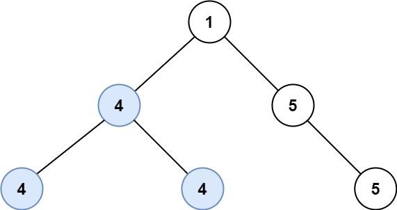 《687. 最长同值路径》示例 2 二叉树 [1，4，5，4，4，5]