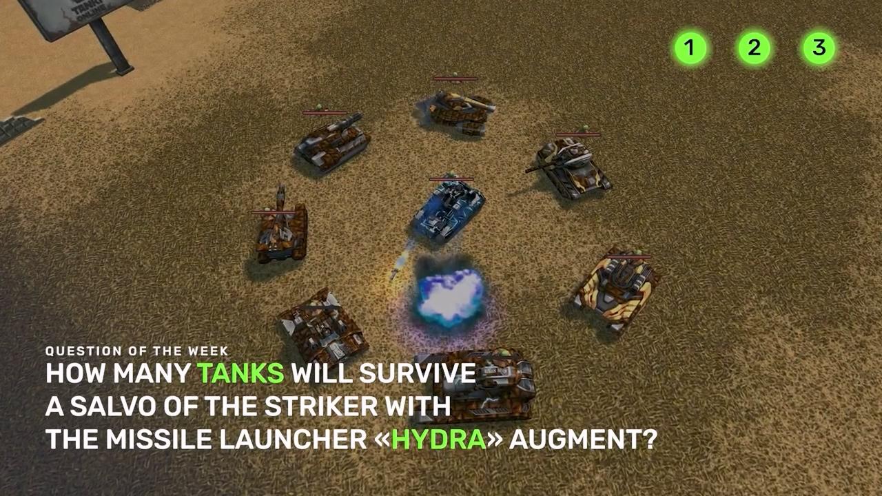 3D坦克每周猜猜看问题：在装备了“九头蛇”增强的导弹发射器的一轮齐射后，多少辆坦克能幸存？